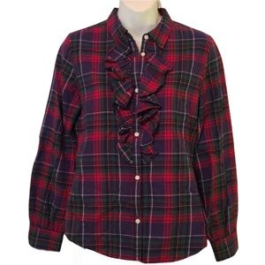 Ralph Lauren Plaid Ruffle Button-Down Shirt
